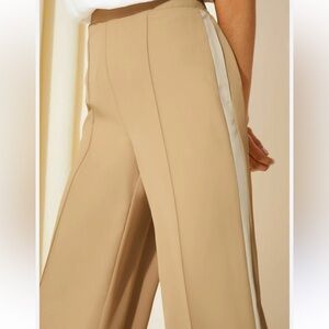 Beige Tan White Women's Pants High Waisted Brushed PowerSoft NEW XS Track Stripe